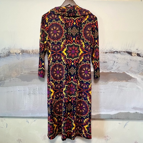 TIANA B. Slinky Liquid Knit Midi Dress Women S Paisley BOHO Drop Cowl Neck Retro - Picture 7 of 14